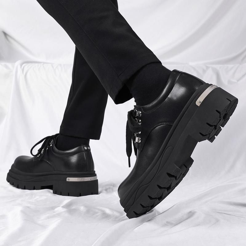 Модные туфли Дерби на толстой подошве из кожи для мужчин Модные стили дизайна Для отдыха, бизнеса, офиса, вечеринок на свежем воздухе Повседневные молодежные Черные туфли Новые