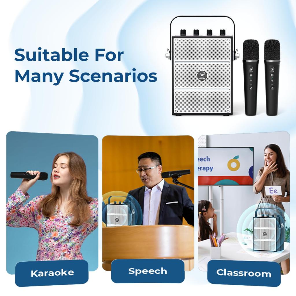 W WINBRIDGE S99 Portable Speaker with Handheld Microphone for Simultaneous High PA System with and MicroSD Ideal for School and More Two-Person Use,