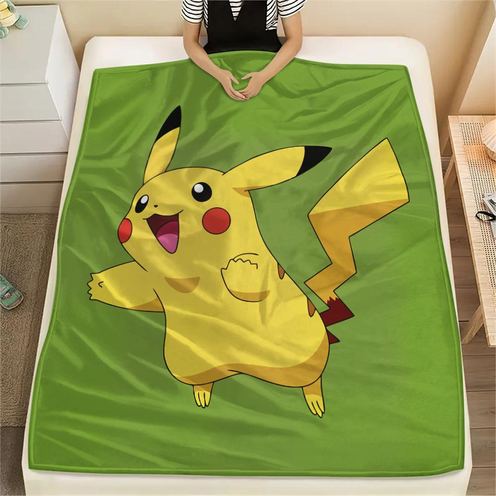 Cute Pikachu Print Flannel Blanket, High quality Comfortable for All Seasons, Home Decor, Warmth and Comfort