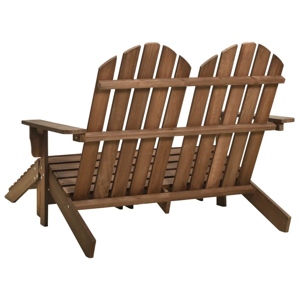 Adirondack Garden Bench 2 Seater with Footrest Pine Wood Brown