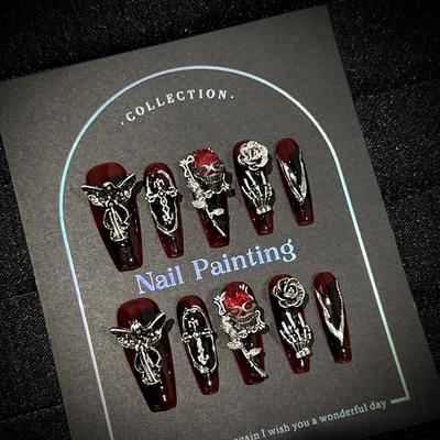 Средние ногти-пуанты, квадратные накладные ногти, френч тип, клей для ногтей с 3D-дизайном, многоразовые накладные акриловые ногти, полное покрытие, наклейки для ногтей для женщин