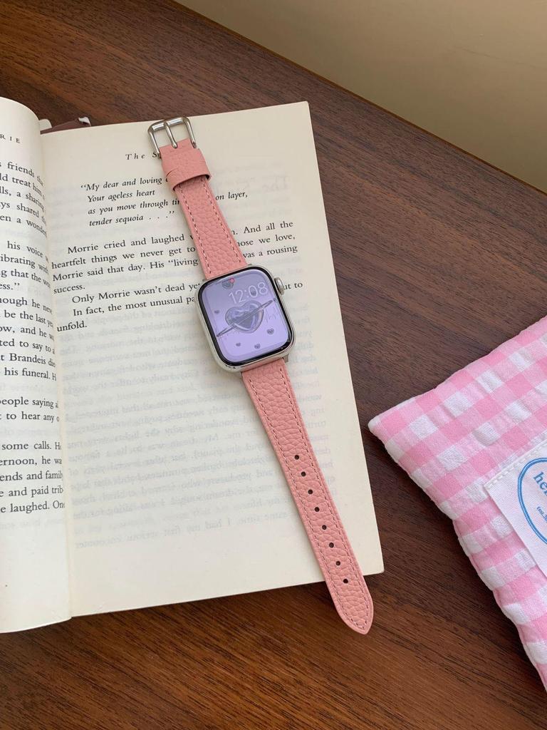 Совместимый ремешок из телячьей кожи с текстурой личи для Apple Watch S10/iWatch 98765SE и Huawei GT5/GT4 - Женский стиль