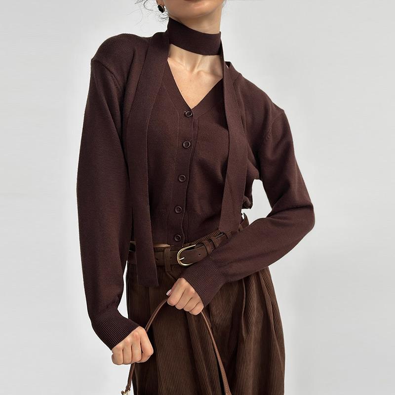 Вязаные кардиганы с V-образным вырезом, женские шикарные однобортные свободные элегантные однотонные свитера для женщин 2025 года, повседневные топы с длинным рукавом для женщин