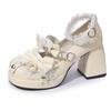 Fashion Comemore Round Toe Sweet Girls Lolita Butterfly Knot High Heels Princess Style Bow Pearl Pumps Ankle Buckle Heeled Single Shoes