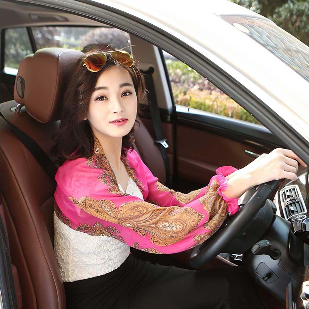 Anti-UV Summer Outdoor Riding Women Floral Fashion Chiffon Arm Sleeve Shawl Sun Sleeve
