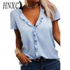 Women's Fashion Casual Summer Spring Solid Color Print Short Sleeve V-Neck Blouses & Shirts