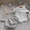 "Korean Ribbed Puff Sleeve Baby Jumpsuit - Summer Style for Boys and Girls"