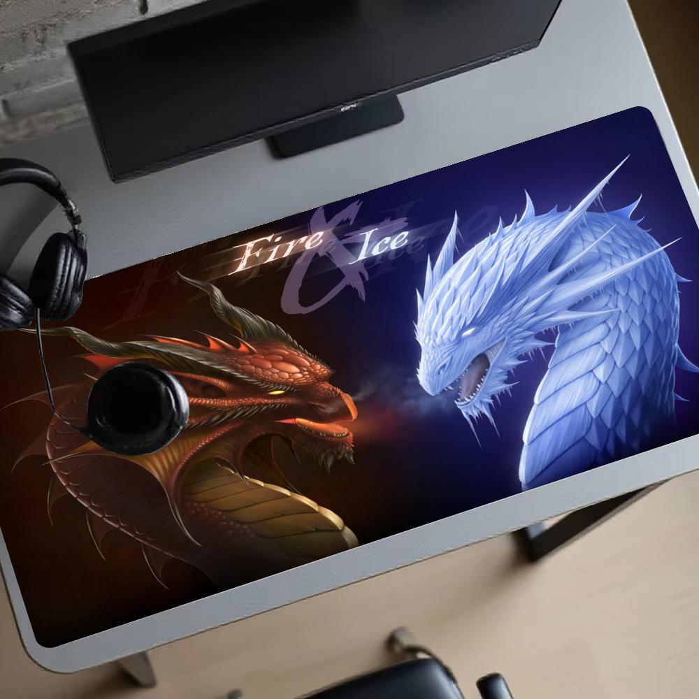 FIRE and ICE Enchanted Dragon Extra Big Mouse Pad Rubber Desk Pad Durable Locking Edge Laptop Mouse Mat for Gamer Home Office