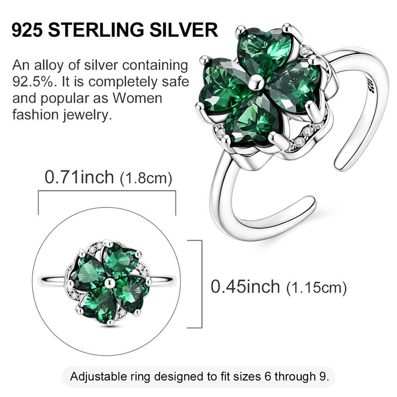 Original 925 Sterling Silver Green Four Clover French Hoop Earrings Rotstable Open Ring Set For Women Wedding Jewelry Gift