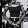 Summer Women Dark Style Fashion Spice Sexy Slim Punk Strapless Long Sleeve Top Woman