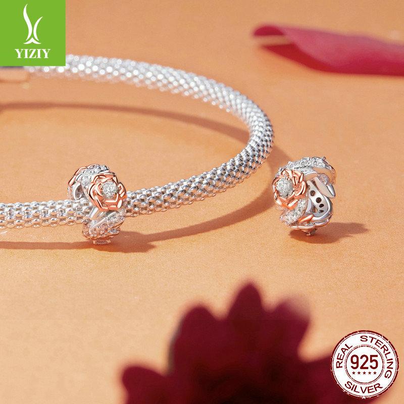 Бусины для браслета «Роза» из розового золота, романтичные элитные бусины из серебра S925, россыпные бусины