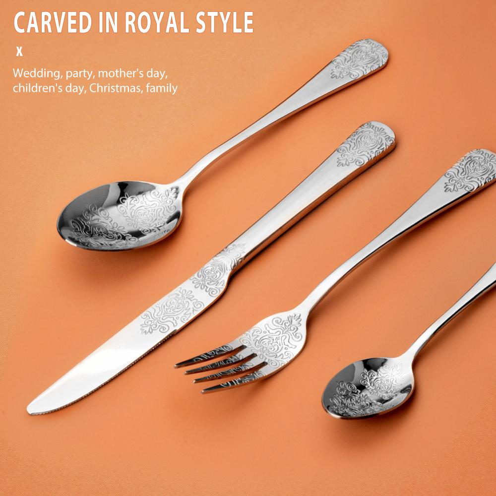 Gold Cutlery Set Vintage Tableware Set Stainless Steel Flatware Knife Fork Spoon Luxury Western Silverware Dinnerware Set