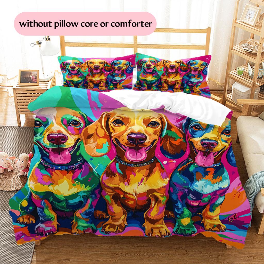 Colorful Dachshund Pattern Bedding Home Decoration Birthday Gift (1 * duvet cover + 2 * pillowcase, without core)
