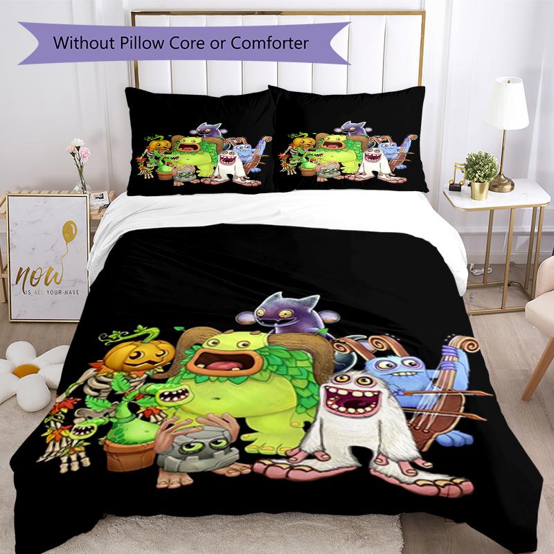 3pcs My Singing Monsters Playground Bedding Set Duvet Cover Closure Includes 1 Duvet Cover & 2 Pillowcases, Soft and Comfortable for All Seasons.