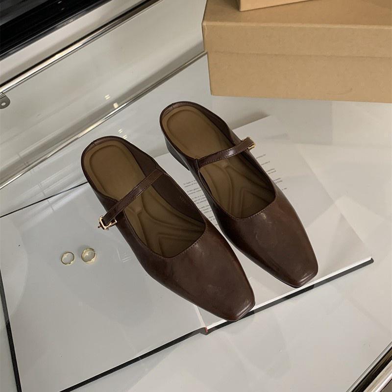 Тапочки Baotou, женская летняя верхняя одежда, весна и осень, новая корейская версия, французский вечерний бриз, темперамент, серебристые одинарные туфли на толстом каблуке