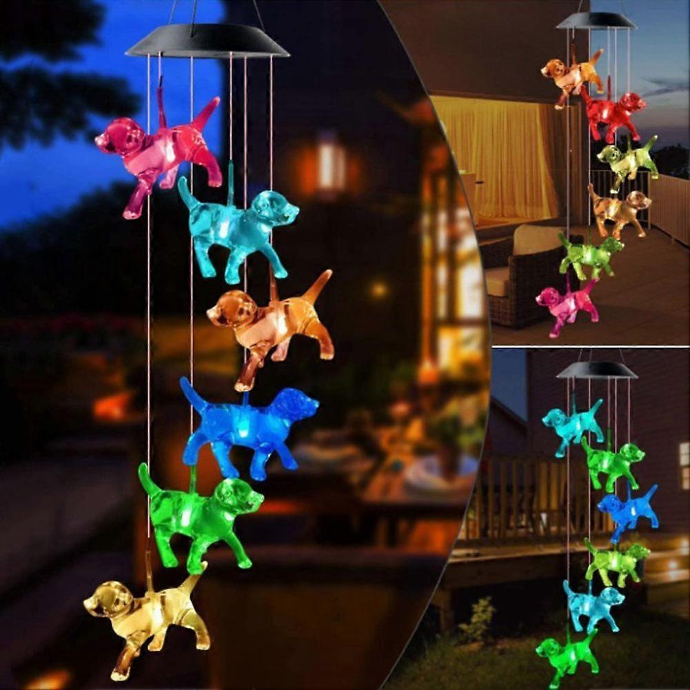 Solar Powered Dog Light Wind Chimes Lamp Color Changing Yard Decor