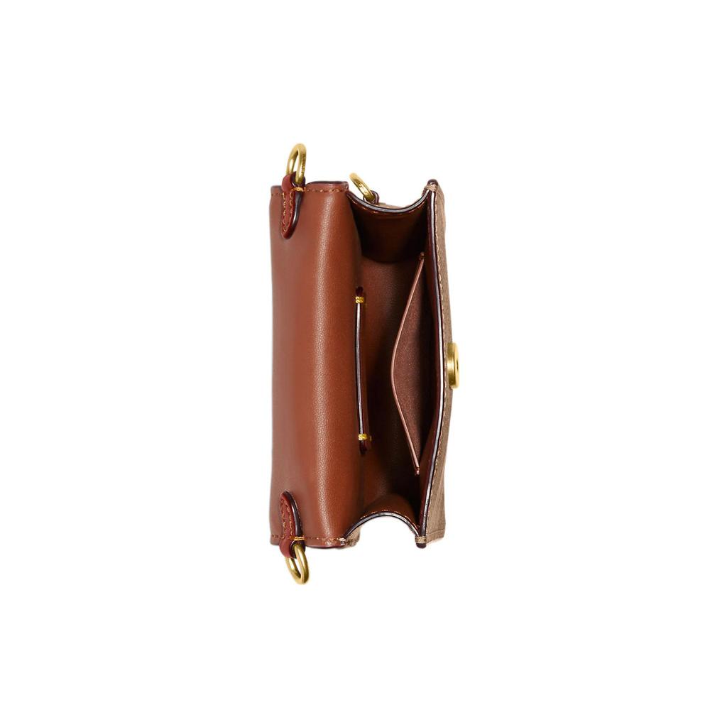 New COACH Canvas With Calfskin Cell Phone Pouch, Shoulder Bag, Crossbody Bag Mini Women's Brown & Dark Rosewood CJ355-B4NQ4