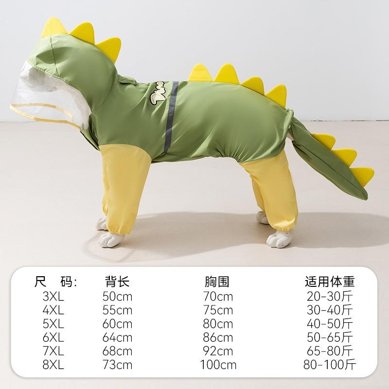 Dinosaur Design Dog Raincoat 4-legs Waterproof Pet Clothes Summer Tail Shape Rain Coat For Large Dogs Golden Retriever