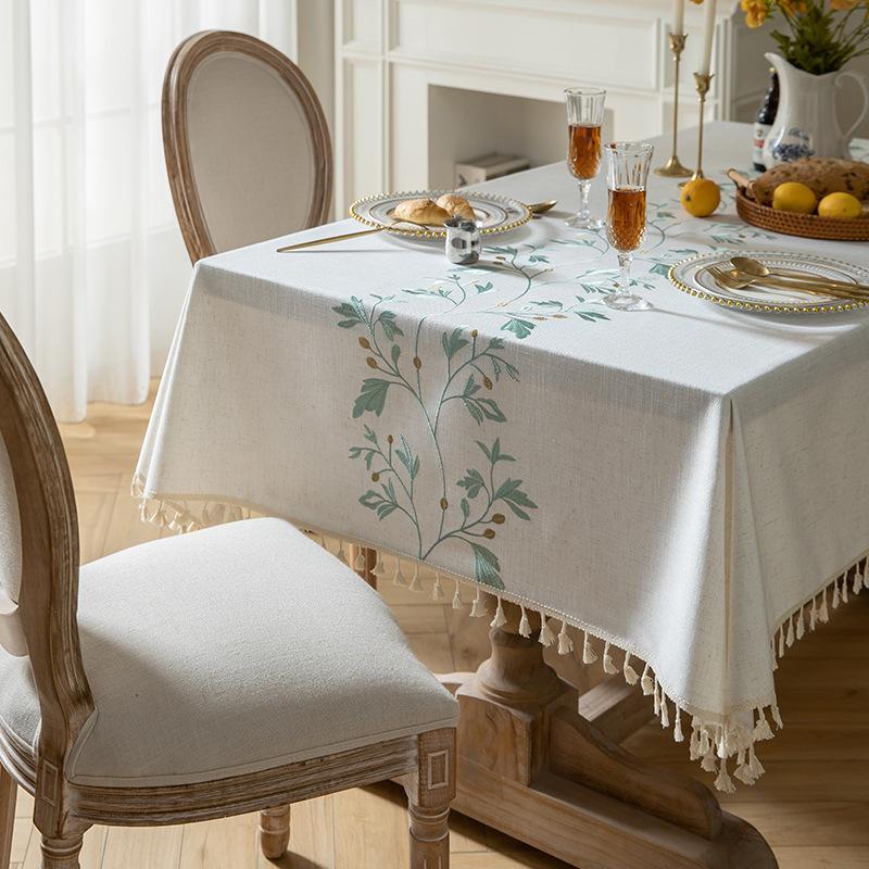 Прямоугольная скатерть из хлопка и льна, мягкая водонепроницаемая скатерть с вышитым цветочным узором для обеденного чайного стола, украшение для стола, защита от пыли