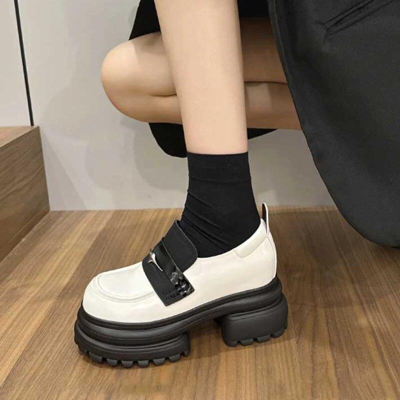 Fujin Женские кроссовки на танкетке из лакированной кожи из искусственной кожи 8 см, весенне-осенние женские туфли-лодочки на массивном каблуке, плюшевые ботинки, туфли Мэри Джейн