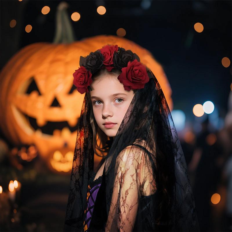1 шт. Хэллоуин Имитация Цветка Косплей Реквизит Для Женщин Девушек Головной Убор Костюм Косплей Роза Ободок Кружево с Черной Вуалью