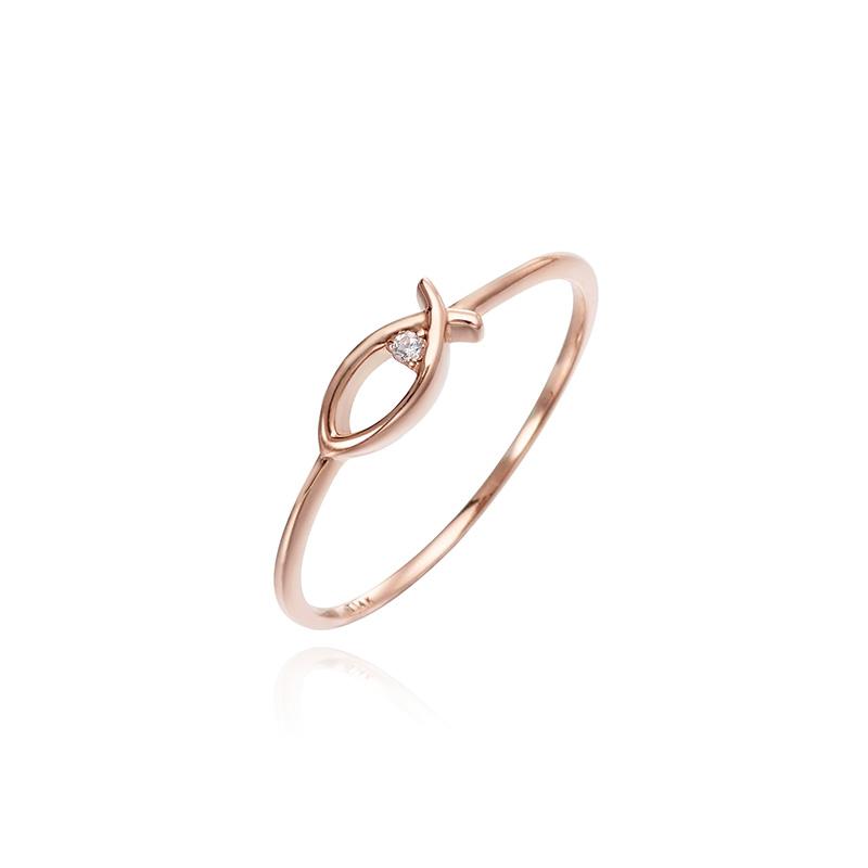 Tirrlirr 14K Pink Gold Lucky Fish April White Cz Ring Trjk4P00347M-4