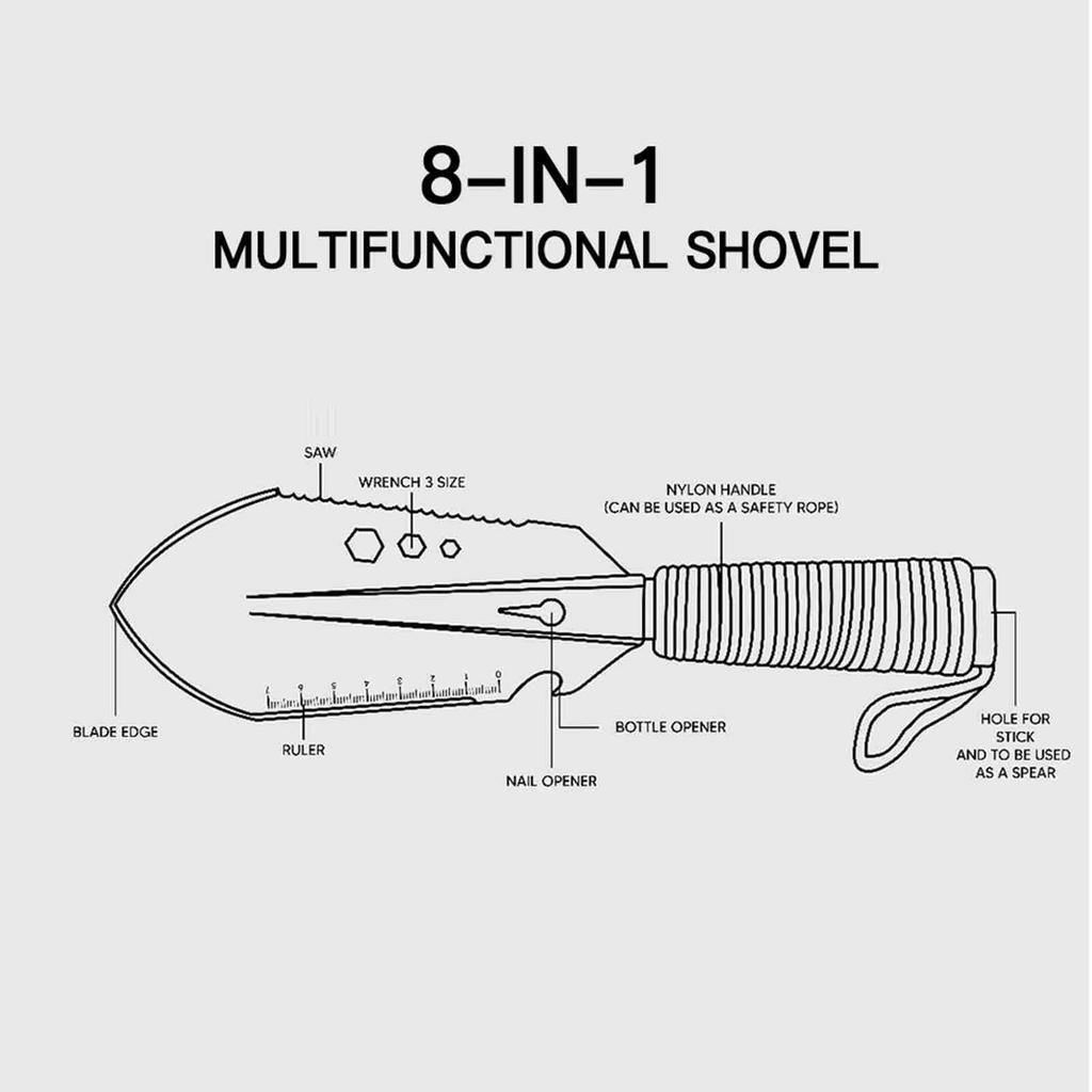 Мультиинструмент 8 в 1, походная лопата, уличная портативная ручная лопата с чехлом для хранения для пеших походов, туризма, садоводства