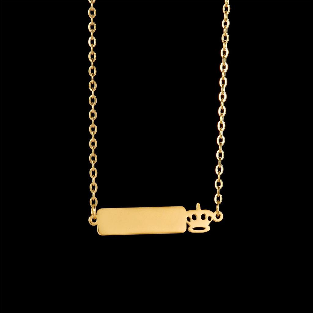 Atoztide Personalized Engrave Name Date Necklace Stainless Steel for Women Crown Heart Link Chain Pendant Jewelry Gift