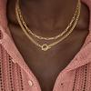Gold Layered Necklace for Women K Gold Plated Necklace Women Cuban Link Paperclip Chain Toggle Clasp Necklace Zircon for Women