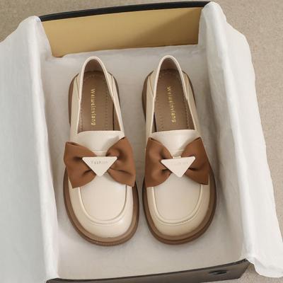 2025 новые весенние и осенние туфли на мягкой подошве женские туфли-лоферы на платформе в стиле ретро с бантом женские кожаные туфли на толстом каблуке