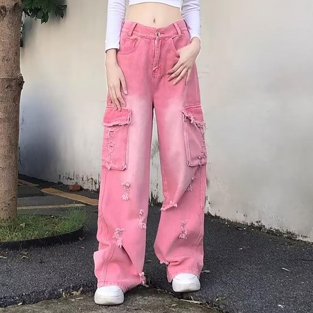 Потертые потертые джинсы, женские весенние милые крутые прямые рабочие брюки для горячих девушек, свободные рваные брюки