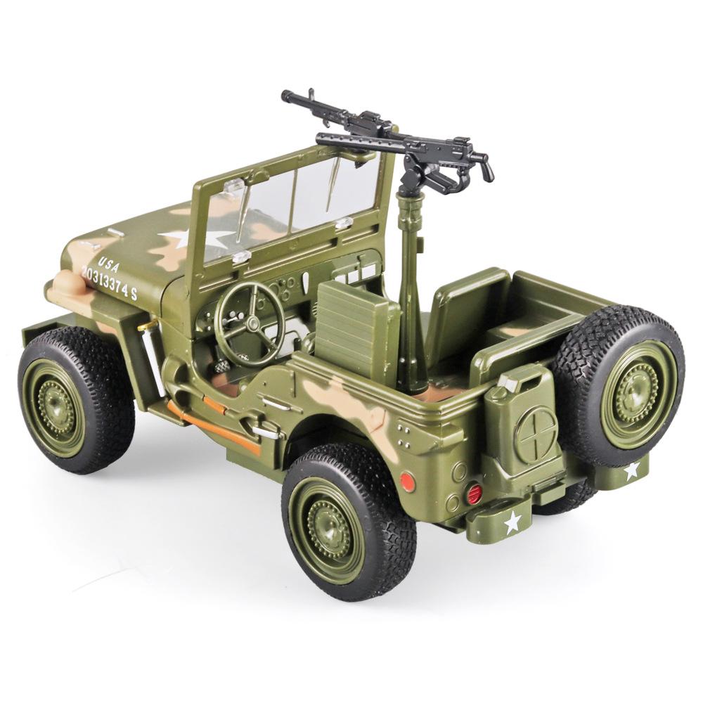 1:32 Willys Внедорожный Военный Сплав Модель Серия Второй Мировой Войны со Светом, Звуком и Открывающимся Капотом