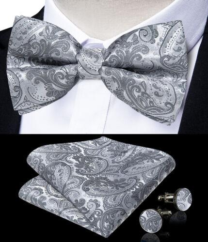 Мужской шелковый галстук-бабочка, синий регулируемый галстук-бабочка, набор запонок с цветочным принтом пейсли