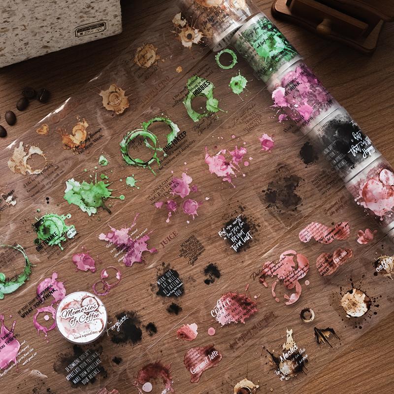 50mm * 200cm/roll coffee trace texture die-cutting PET tape Collage Junk Journal background decoration sticker DIY scrapbook