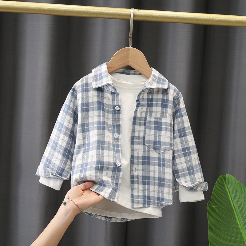 Boys Long Sleeve Plaid Button-Up Shirt for Spring and Autumn