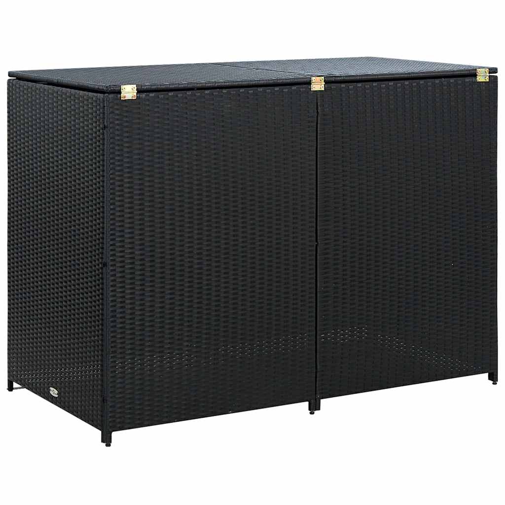 2 Bin Waste Bin Enclosure in Black Poly Rattan 148 x 80 x 111 cm
