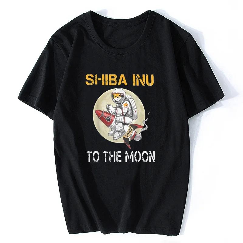 Shiba Inu To The Moon T Shirt Cotton Tees Streetwear Oversize Rocket Men T-Shirt Short Sleeve Print Hip Hop Tshirt