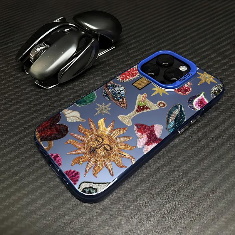 Super Cool Retro Sun Planet Cocktail iPhone Case For iPhone 16 15 14 13 12 11 Pro Max XR XS MAX 78PLUS MINI INS Matte Back Cover