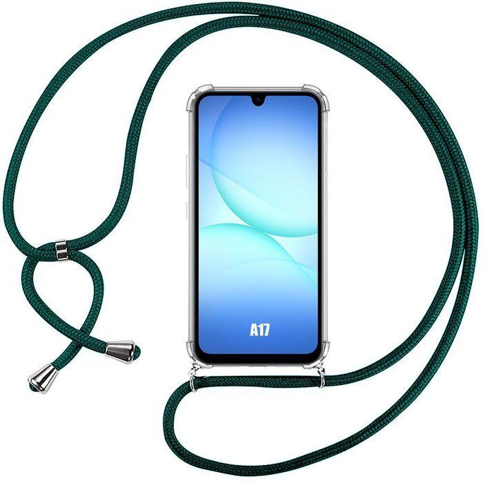 Coque pour Samsung Galaxy A17 4G/5G, Silicone Coins Renforcés avec Bandoulière Vert Nuit