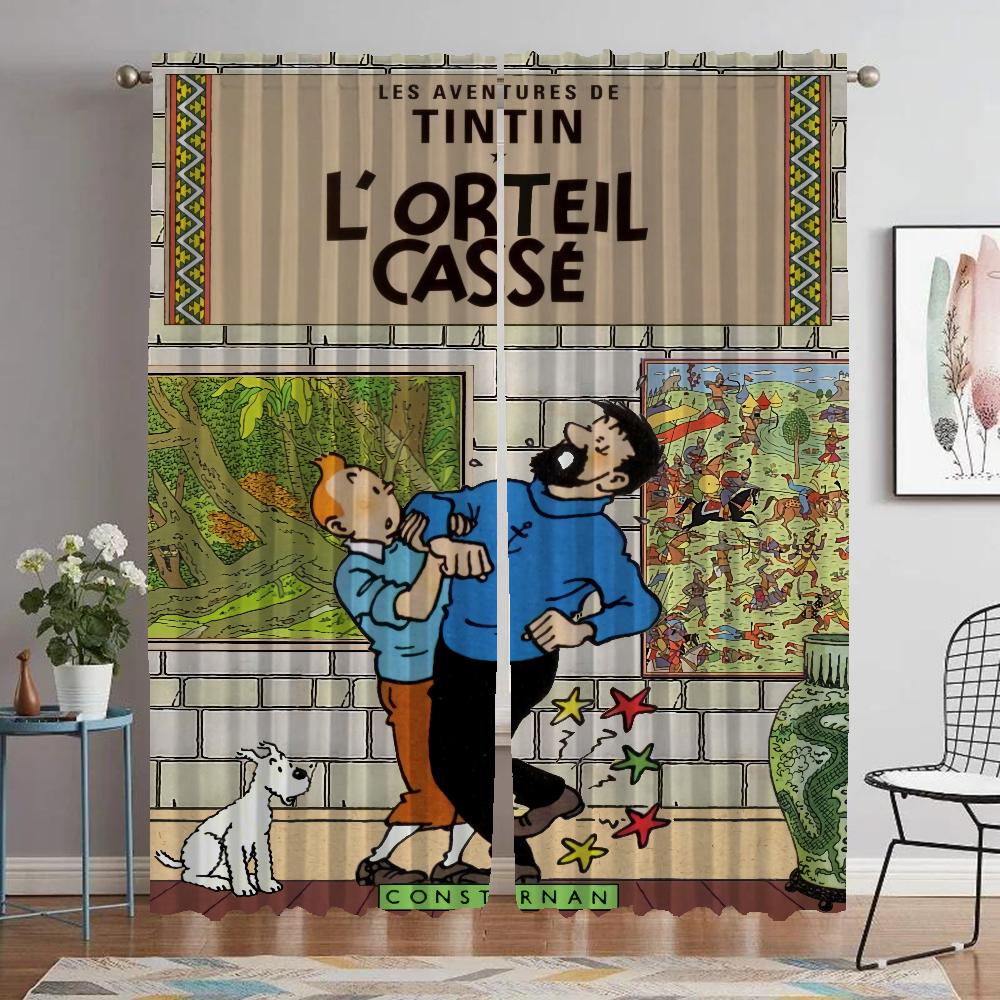 Домашние интерьерные шторы 2 шт. Приключения Тинтина Шторы для гостиной Шторы для спальни Перегородка Кухня Детская