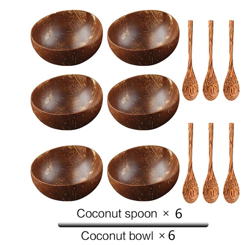 2/4/6pcs Coconut Bowl and Spoon Set 100% Natural Coconut Shell Kitchen Vegan,Buddha Smoothie Coco Bowl Birthday Gifts for Women