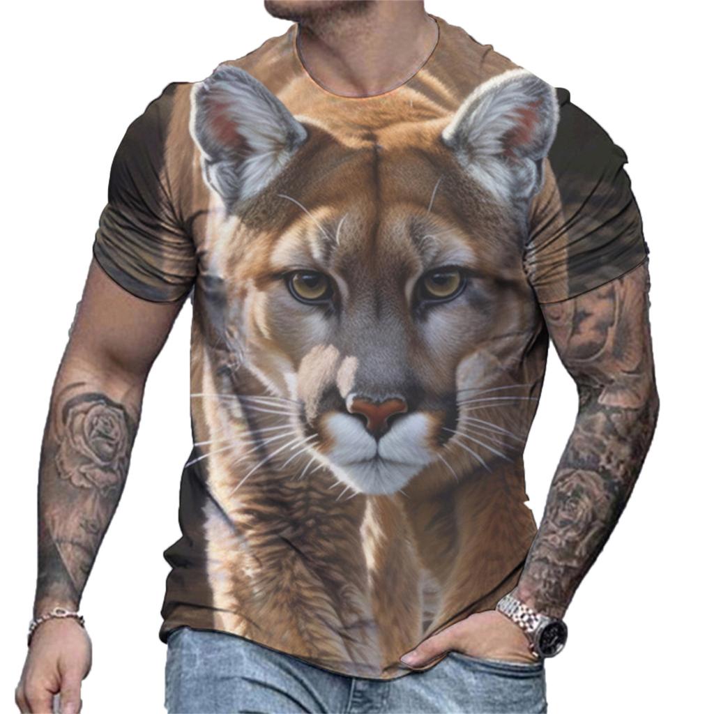 Men's Summer Lion Pattern Tee Casual Loose Sports Top 3D Printed Short Sleeve Retro Men T Shirt