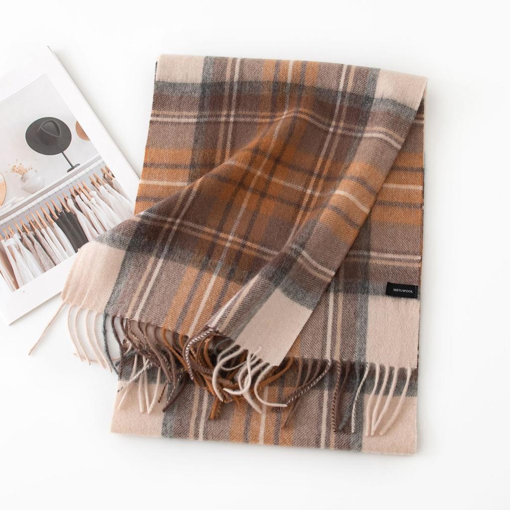 Christmas 100% Wool Scarf, High-quality Women's Versatile, Plaid Stitching Warm Neck