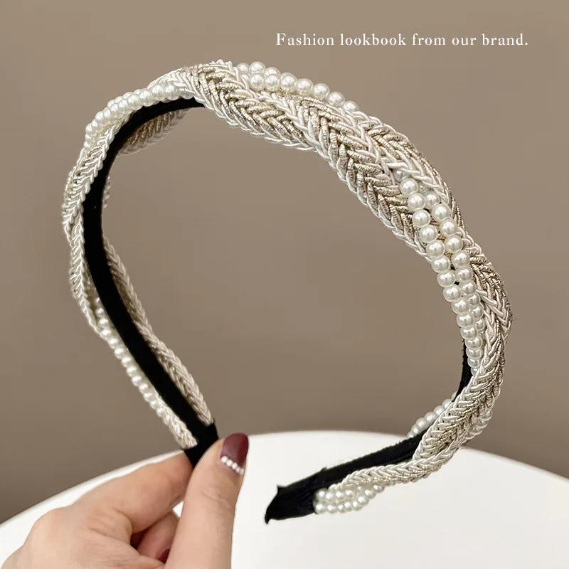 Французский жемчужный ободок для волос, элегантная женская однотонная плиссированная повязка на голову, модный обруч для волос для девочек, аксессуары для волос
