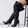 Модные Eilyken Осень Зима Сексуальные Плиссированные С Острым Носком Ботфорты Женские На Молнии Длинные Выше Колена Botas Largas De Mujer