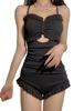 Style Swimsuit Frill One Piece Body Cover Sexy Arena Swimwear for Women [1/2style] 2/2 One-Piece All-in-One (Black, S)
