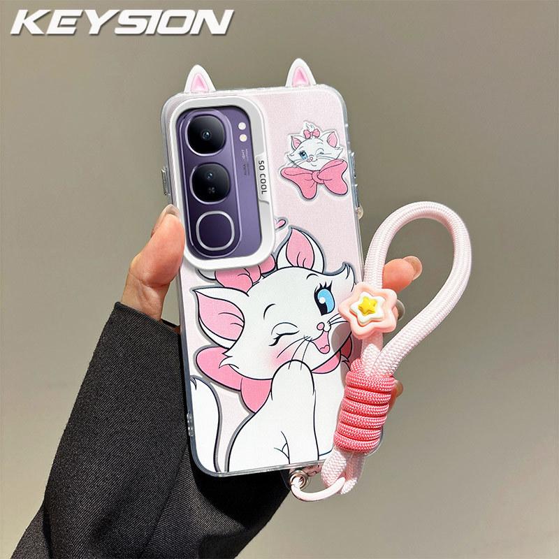 KEYSION Милый мультяшный чехол с ушками для VIVO Y19S 4G со шнурком Мягкий силикон+ПК Ударопрочная задняя крышка для телефона VIVO Y19S Pro
