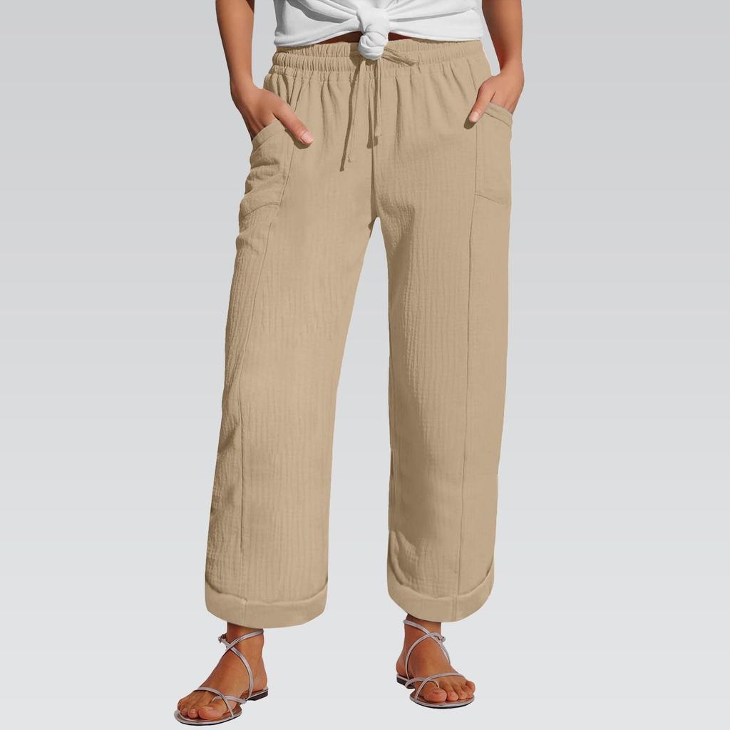 Women's Pants Fashion Casual Pants Solid Color Drawstring High Waist Pants With Pockets