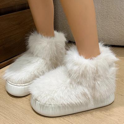 Модные белые толстые плюшевые сноубутсы женские на платформе пушистые из искусственного меха зимние ботинки женские удобные слипоны теплые хлопковые ботинки с подкладкой