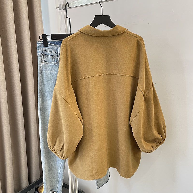 Loose and Casual Oversized Cardigan Shirt for Women, Spring and Autumn Hong Kong Style with Big Size and Relaxed Fit